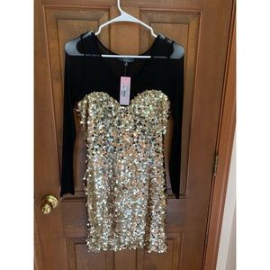 Sequin Party mini Dress with Mesh Top (NWT)